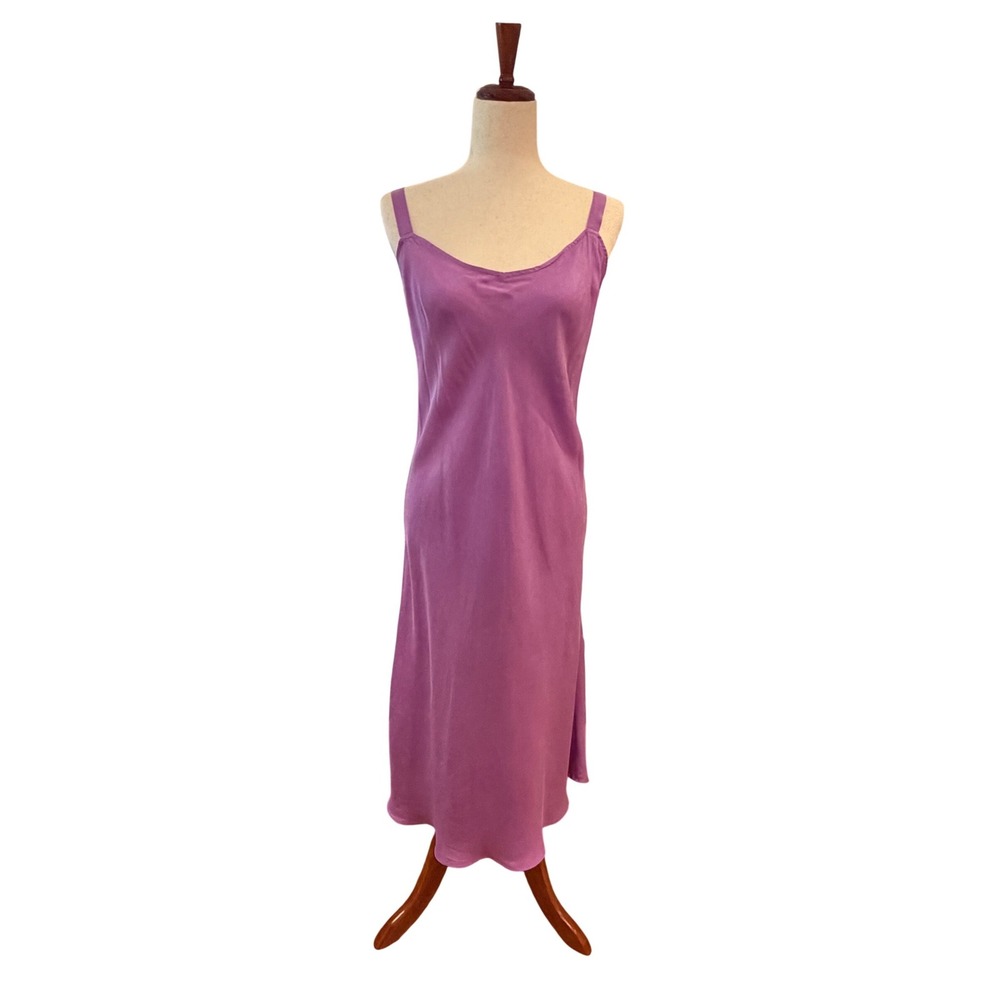 J‎ Crew Purple Satin Midi Slip Dress Adjustable Straps V-Neck Orchid 17x39